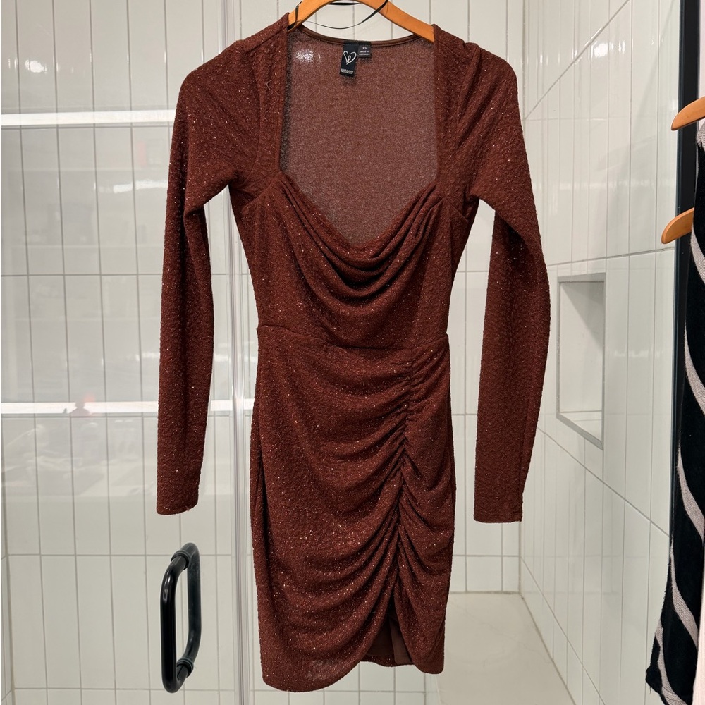 Windsor Sparkling Brown Long Sleeve Dress